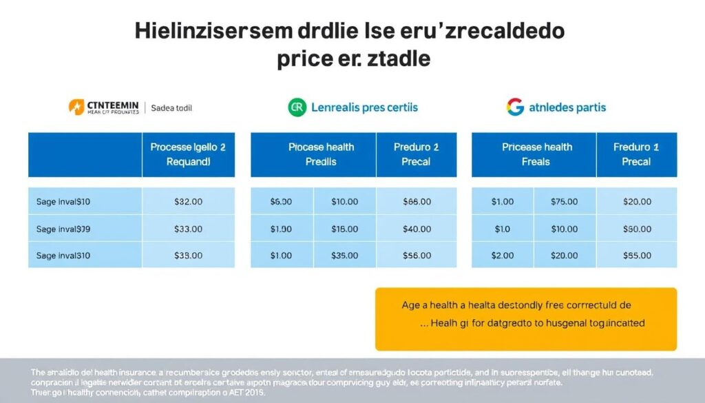 Comparação visual de tabelas de preços de plano de saúde de diferentes operadoras