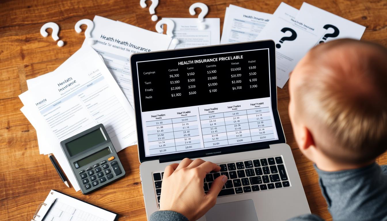 Pessoa consultando dúvidas sobre tabelas de preços de planos de saúde